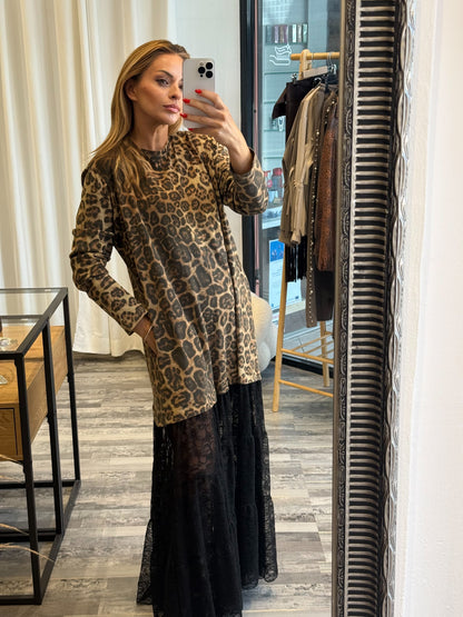 Φόρεμα Animal Print με Δαντέλα