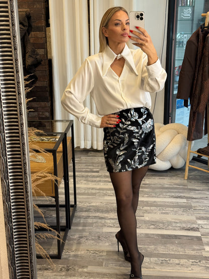 Βελούδινη Φούστα με Φλοράλ Παγιέτες